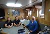 The Amity's crew on completion of their vessel's risk assessment, still smiling. From left to right: Christopher Brown, Jimmy Buchan, James Gemmill, Jamie McLaverty, and Geoff Philips