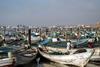 Local fishing boats in a West African port. The industry is suffering due to a massive amount of illegal fishing and under-investment in the region