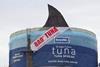 Greenpeace dressed the Three Kings water reservoir to look like a Sealord tuna tin