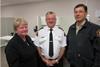 Minister of National Revenue and Member of Parliament for Egmont , the honourable Gail Shea at the new location of the Catch Certification Program Operations Centre in Tignish, Prince Edward Island with fishery officers Louis Richard (centre), a...