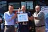 Celebrating WA’s latest MSC certified fishery are WAFIC chairman Murray Criddle, Hamish Ch’ng of Far West Scallops, Fisheries Minister Don Punch and Geoff McGowan of McBoats Seafood. Photo: WAFIC