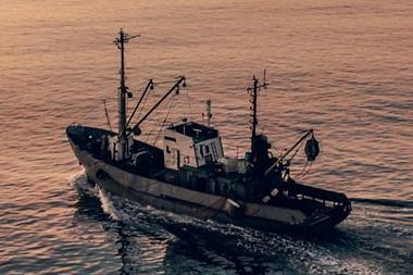 EU fishing boat at sunset