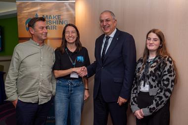 From left to right: Gwen Pennarun (LIFE President), Marta Cavallé (LIFE Executive Secretary), Costas Kadis, EU Commissionner for Fisheries and Oceans, Muireann Kavanagh (16-years old from the Irish organisation IIMRO)