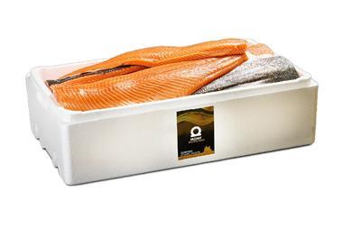 Box of salmon fillets with the Mowi Signature logo