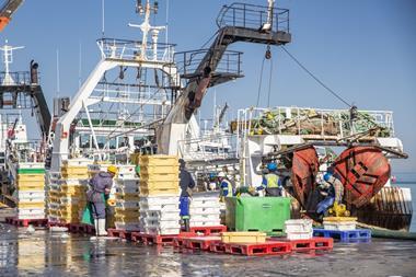 Workers on board a hake trawler