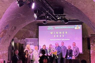 Members of Optimar winning the Catch Welfare Innovation Award for a nephrops stunning and tailing machine