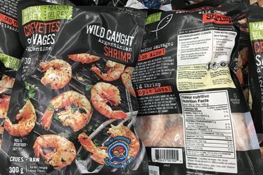 Bags of Argentinian red shrimp