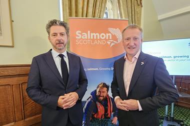 orcuil Crichton, MP for Na h-Eileanan an Iar and Travis Scott, CEO of Salmon Scotland