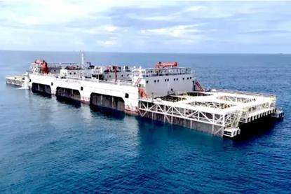 A floating offshore fish farm in the sea off China