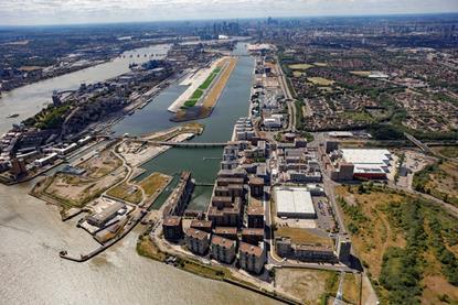 Aerial shot of the Royal Docks, London