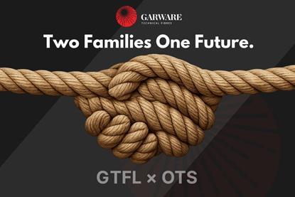 Logo with two clasped hands made out of rope to advertise Garware's acquisition of Offshore Trawl Supply