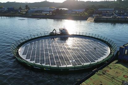 Solar-powered fish pen off the coast in Chile