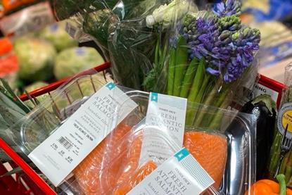 The image shows US branded Norwegian salmon on the supermarket shelves
