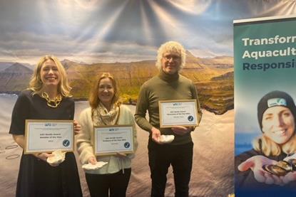Josefina Söderlund Svahn, Country Commercial Food manager, IKEA Svenska Försäljning AB, Kristin Hurum, Director of HR, Sustainability, Quality, Cermaq Norway and Jussi Kosomaa, Business Director, Nordic Trout receive the Inaugural ASC Nordic Awards