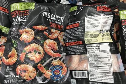 Bags of Argentinian red shrimp