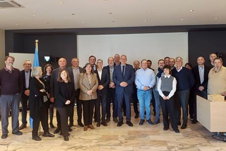 The image shows ​Commissioner Costas Kadis with the European social partners - ETF, Europêche and Cogeca