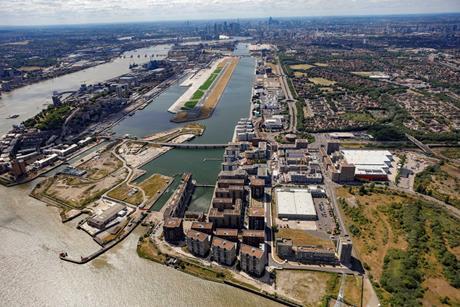 Aerial shot of the Royal Docks, London