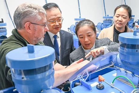 Delegates from the Chinese Academy of Fishery Scientists being shown around the aquaculture innovation hub at the University of Stirling