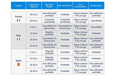 The table shows profitability of the trawler segments operating in the western Med