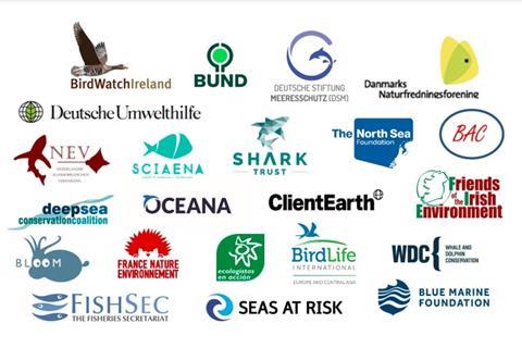 The image shows the logos of the 22 NGOs in the coalition, including ClientEarth