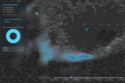 The screenshot shows the CATCH AI catch hotspots for cod