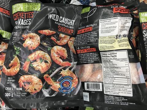 Bags of Argentinian red shrimp