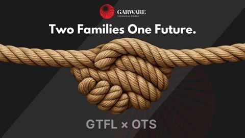 Logo with two clasped hands made out of rope to advertise Garware's acquisition of Offshore & Trawl Supply