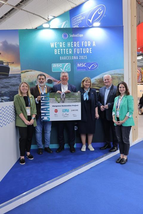 Members of ASC, Omarsa and Labeyrie Fine Foods celebrate their partnership to support Ecuador's mangrove forest