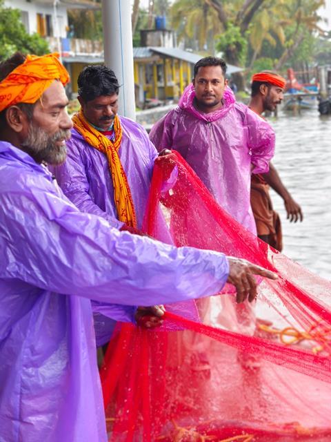 Officials engaged in validation and georeferencing of marine fishing villages at Munambam fishing harbour in Ernakulam