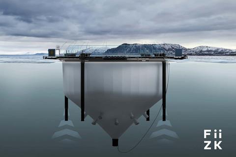 Semi-closed containment pen at a salmon farm