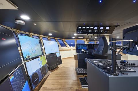 Feeds from Baldvin Njálsson’s electronics are routed to the row of six 55-inch screens facing the skipper’s chair