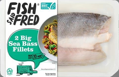 Packaged sea bass fillets in the New England Seafood's 'Fish Said Fred' range