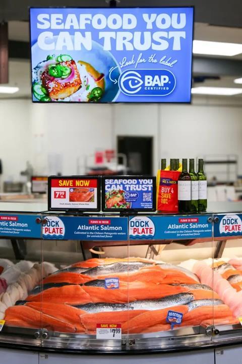 Ad for BAP's Seafood You Can Trust campaign showing a seafood counter