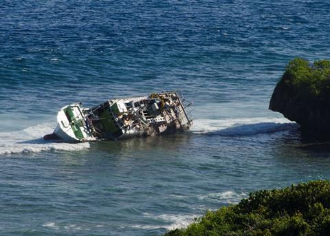 ‘Daiki Maru 7’ ran aground near Guam’s Spanish Steps on 13 February. Credit: U.S. Navy photo by Lt. Matt Knight/Released
