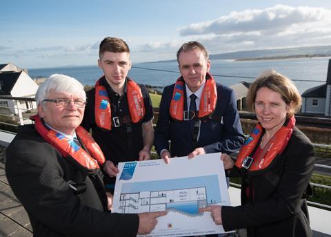 (l-r) BIM principal Captain James Hegarty, student Paul Cunningham, Joe McHugh TD and BIM CEO Tara McCarthy displaying plans for the new sea survival training centre