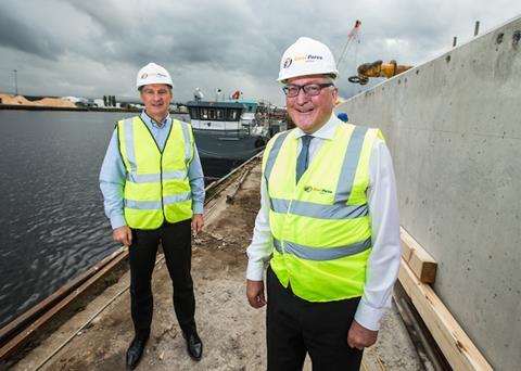 Fergus Ewing, Cabinet Secretary for the Rural Economy in Scotland, with Gael Force Group owner and MD, Stewart Graham at the engineering facility in Inverness Photo: Paul Campbell/HIE
