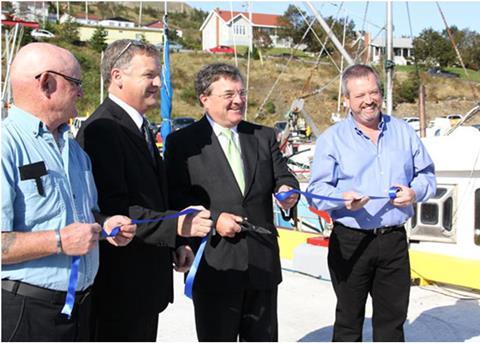 Jim Flaherty, Minister of Finance, Senator Fabian Manning, Don Drew, president of the Bay Bulls Harbour Authority (r) and Fred Williams, vice president of the Bay Bulls Harbour Authority (l) officially opened newly reconstructed Small Craft Harb...