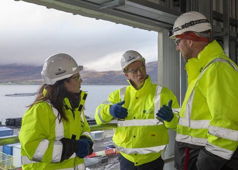 (l-r) Kate Forbes MSP, Scottish Sea Farms' managing director, Jim Gallagher and Greg Riddle of Northern Light Consultancy