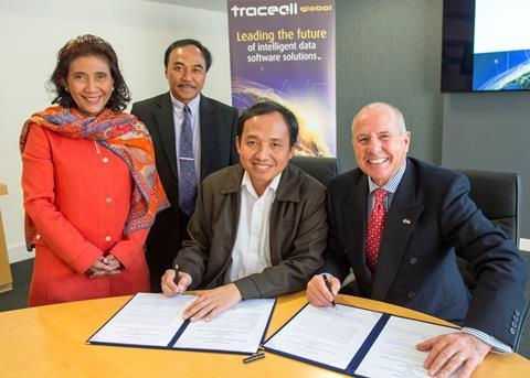 L to R: Susi Pudjiastuti, (Indonesian Minister of Marine Affairs and Fisheries), Dr Ir Slamet, (Director General of Aquaculture) Agus Suherman, (Director of Fishing Ports) and Allan Steele (CEO, Traceall Global)