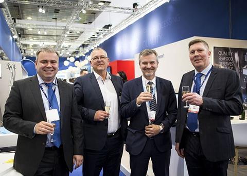 Vladimir Galchenko and Kristmann Kristmannsson from Marel, with Reidar Inselseth and Klaus Nielsen from Espersen