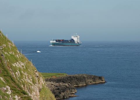 Container ship in the Faroe Islands