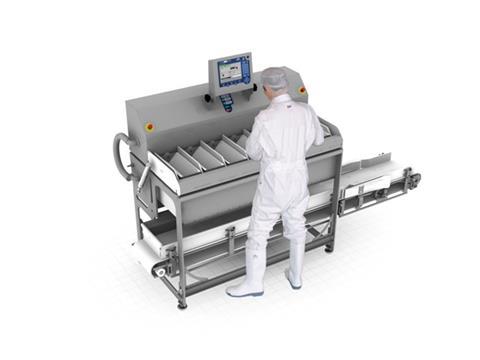 Order book: Marel’s popular new Target Batcher makes batches of fixed weight, graded shrimp.