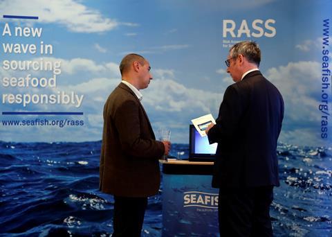 Seafish Technical Director, Tom Pickerell (right) demonstrates the RASS tool to Jose Souto from Westminster Kingsway College at the Humber Seafood Summit last week