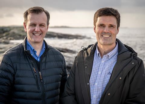 (l-r) MD at Cargill Aqua Nutrition, North Sea, Fredrik Witte and Skretting Norway’s MD Erlend Sødal Photo: Leif Kjetil Skjæveland