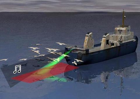 The SeaBird Saver emits both a visual and acoustic stimulus that deters birds from the baited lines