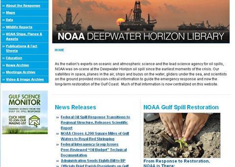 NOAA has unveiled a web archive of information used during the Deepwater Horizon oil spill