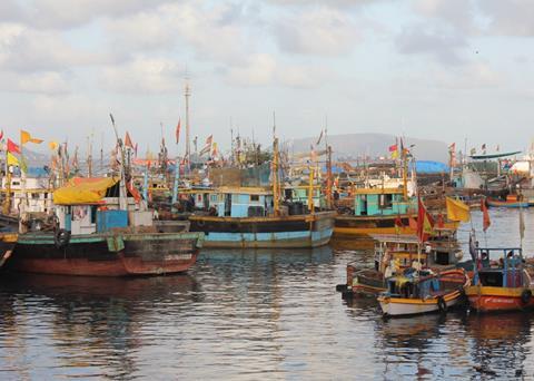 Fishing boats in Sassoon Dock in Mumbai