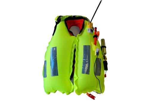 The red nylon version of the K2 275N twin chamber lifejacket with AQ40L light and Kannad R10 SRS