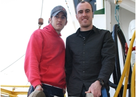 GMIT post graduate students Alessandro Pierini and Conor Ryan, who are part of a team conducting a trans-Atlantic cetacean survey while on board the RV Celtic Explorer during its transit across the Atlantic to Newfoundland