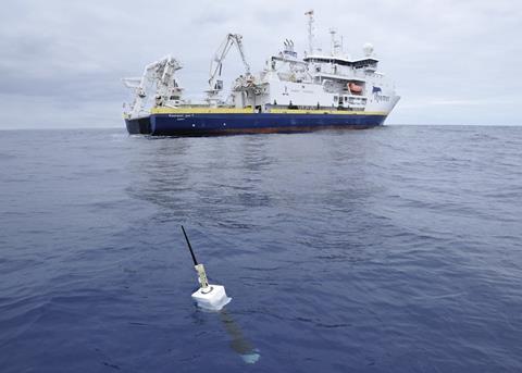 An Argo float, during a NASA study of ocean temperature measurements. Credit:
